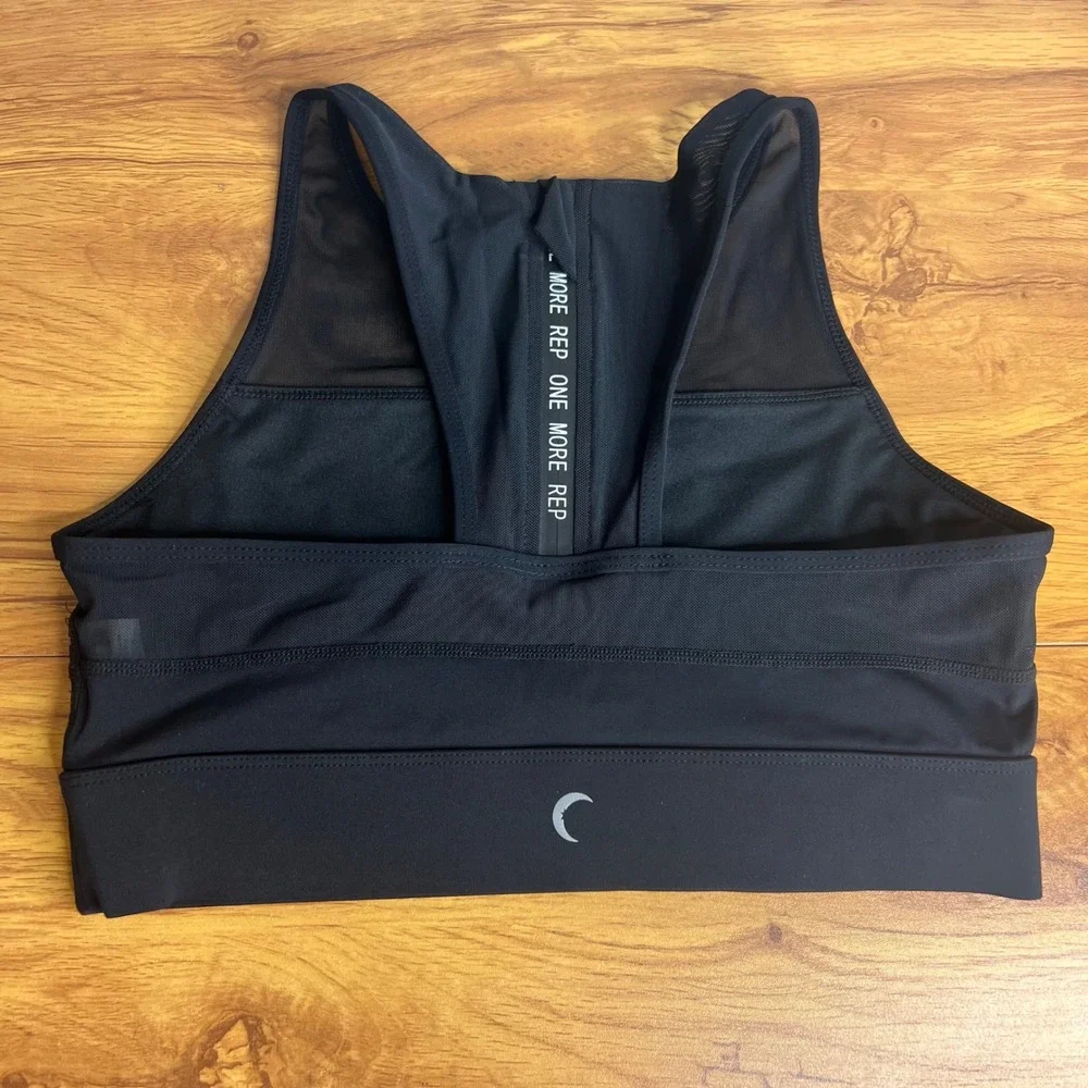 Zyia Active Sports Bra Size M‎ Black Iridescent High Neck Mesh Zip Racerback